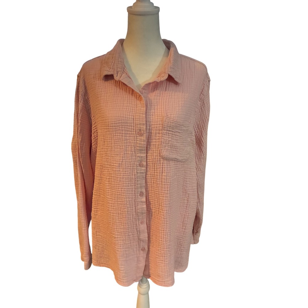 Universal Thread Womens Pink Cotton Double Gauze Long Sleeve Button Up Shirt L